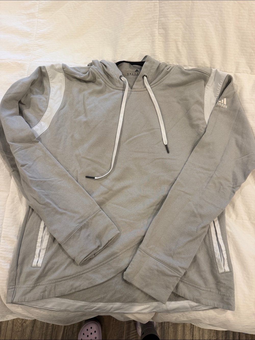 adidas Gray Hooded Pullover with White Accents